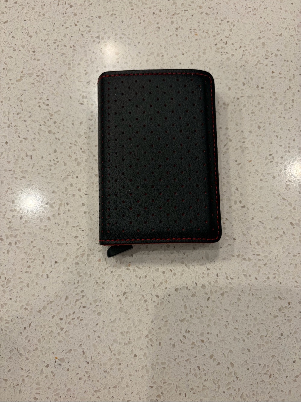 Secrid Black Perforated Leather Card Wallet with Red Stitching